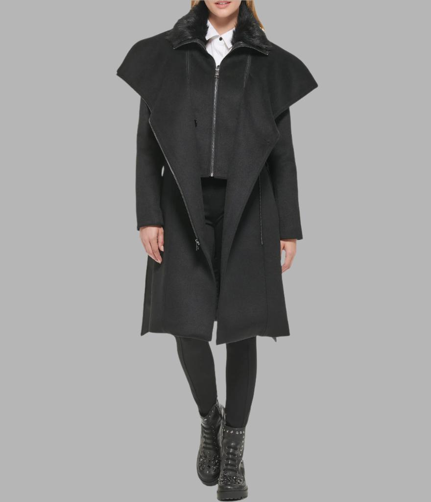 Shop ASYMMETRICAL WOOL COAT WITH SHEARLING BIB on Sale at