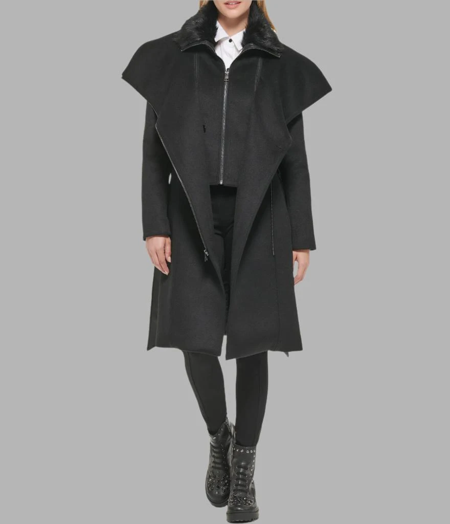 Karl Lagerfeld Paris ASYMMETRICAL WOOL COAT WITH SHEARLING BIB 3