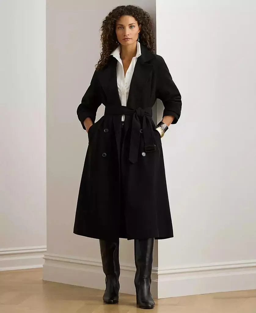 Ralph Lauren Women's Double Breasted Belted Crepe Trench Coat