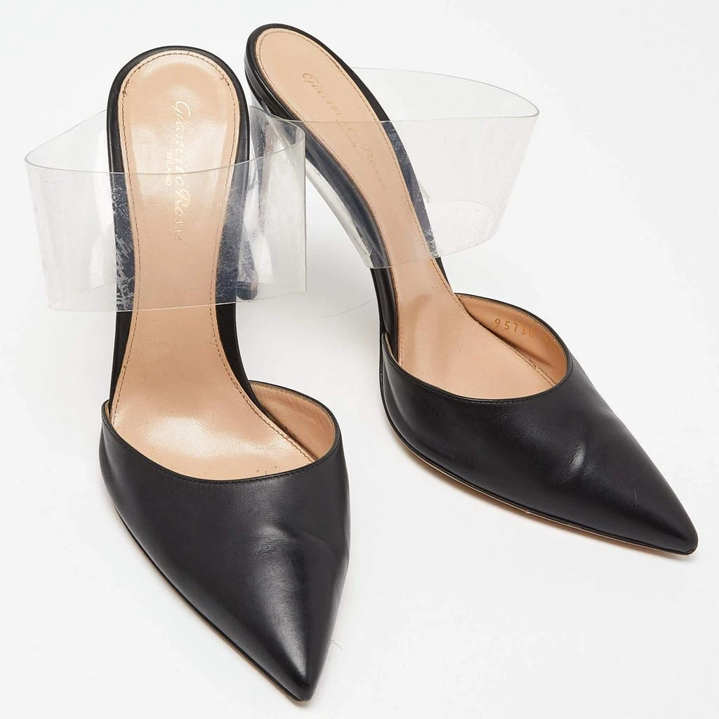 Gianvito Rossi Gianvito Rossi Black Leather and PVC  Plexi Pointed Toe Mules Size 40 4