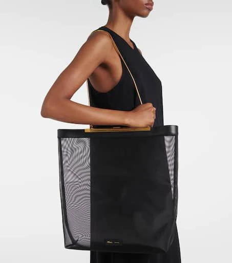 Khaite Augusta leather-trimmed mesh shopper 6