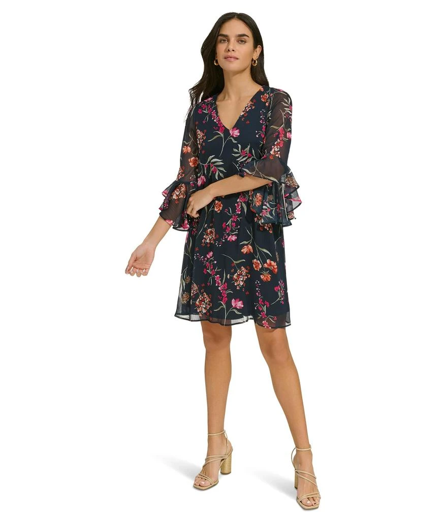 Calvin Klein Short Chiffon Dress with Bell Sleeves 4