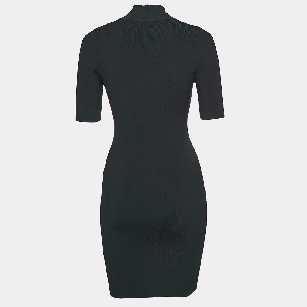 CUSHNIE Cushnie Black Rib Knit High Neck Bodycon Mini Dress M