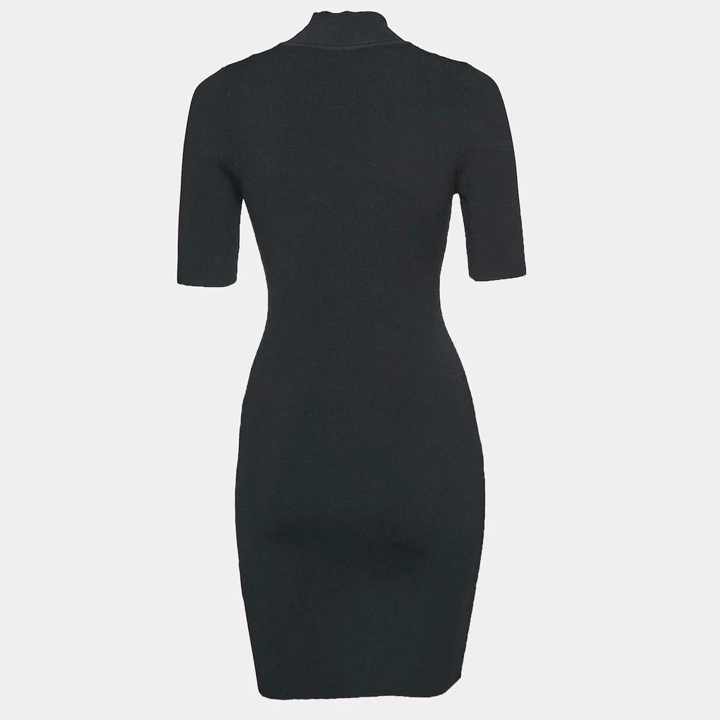 CUSHNIE Cushnie Black Rib Knit High Neck Bodycon Mini Dress M 2