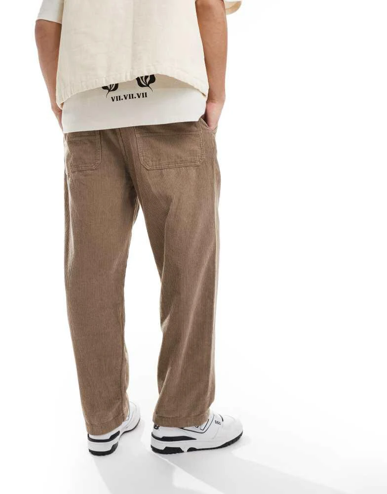 Pull&Bear Pull&Bear wide leg corduroy  trouser in beige 3