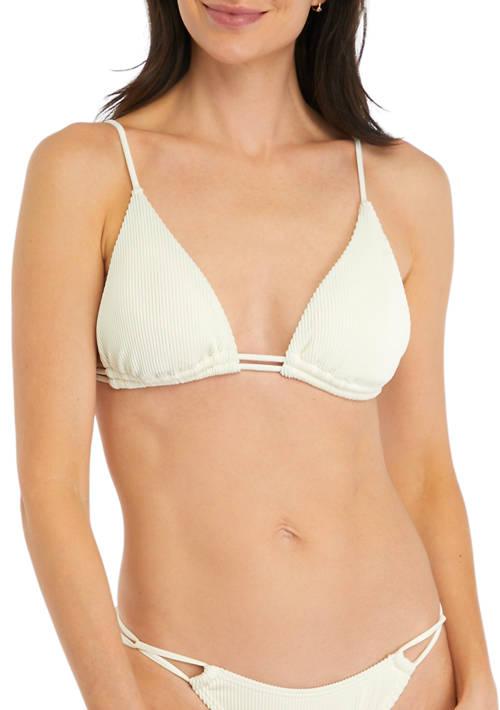 DAMSEL Sheer Ribbed Knit Sheer Bikini Swim Top
