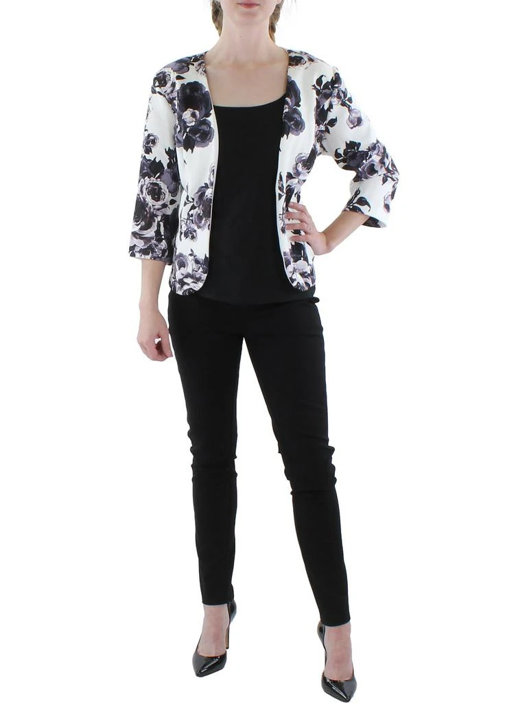 Alex Evenings Petites Womens Knit Floral Collarless Blazer 1