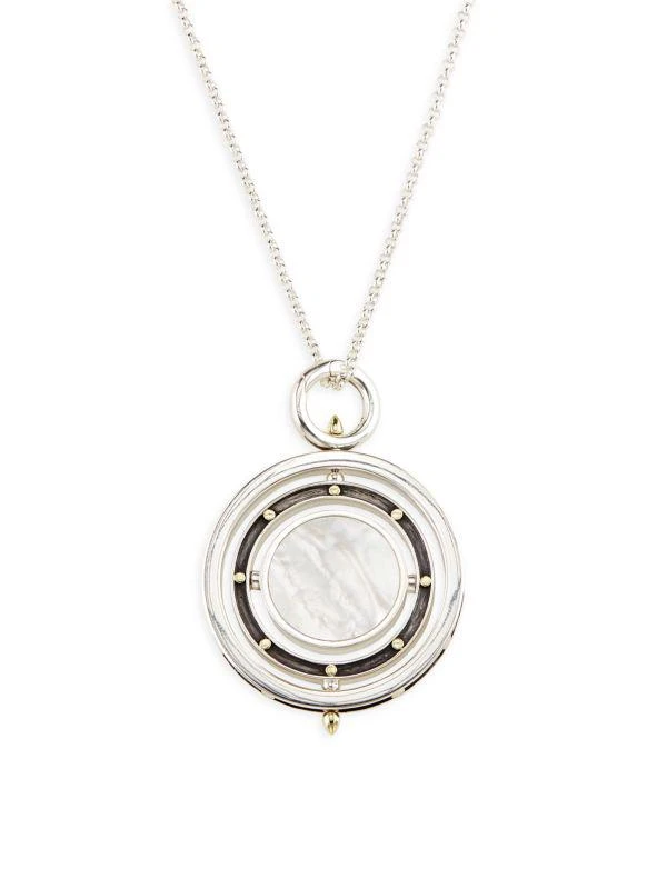 Moon Door 18K Bonded Yellow Gold, Silver, Sapphire 
Mother-Of-Pearl Necklace