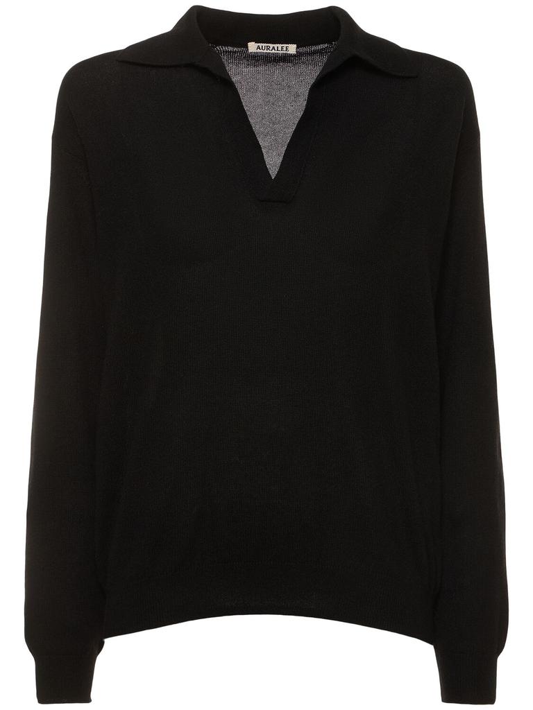 AURALEE Fine Cashmere & Silk Knit Polo Sweater