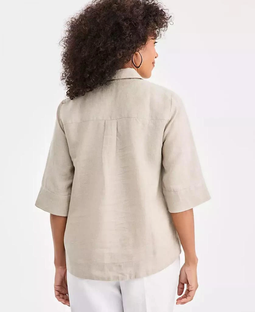 Charter Club Women
s 100% Linen Solid Half-Placket Elbow-Sleeve Blouse, Macy
s Exclusive 4