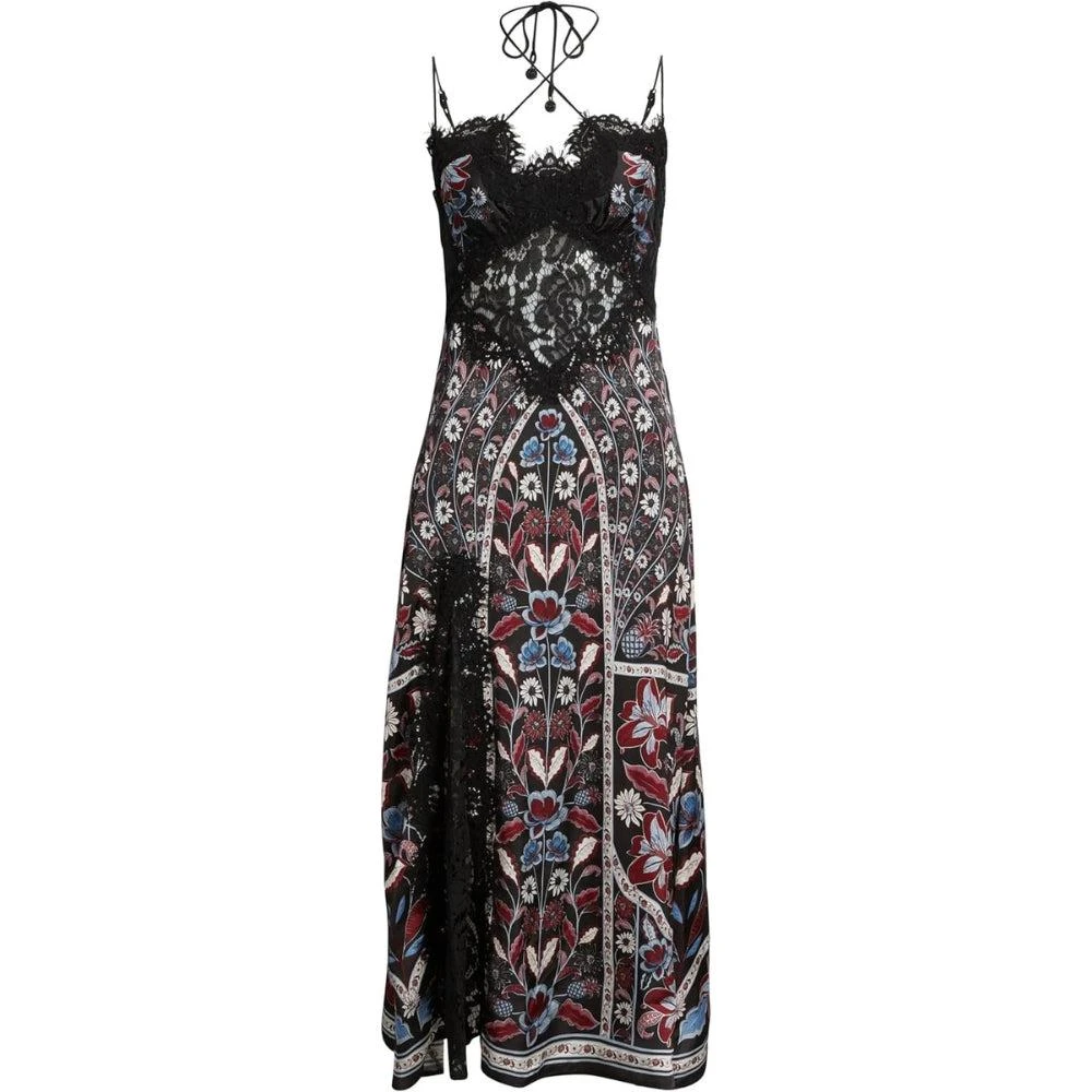 FARM Rio Black Marcelle Lace Lenzing Ecovero Viscose Slip Midi Dress, Marcelle Black / S