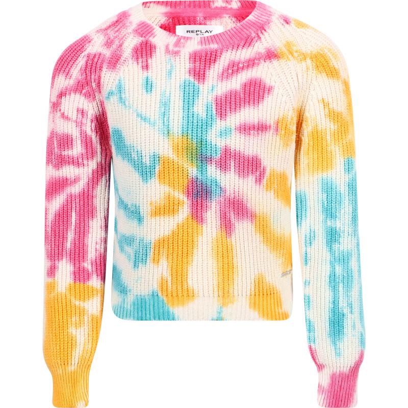 Replay & Sons Colorful spots logo sweater and elastic waist skirt set in white pink black blue and yellow