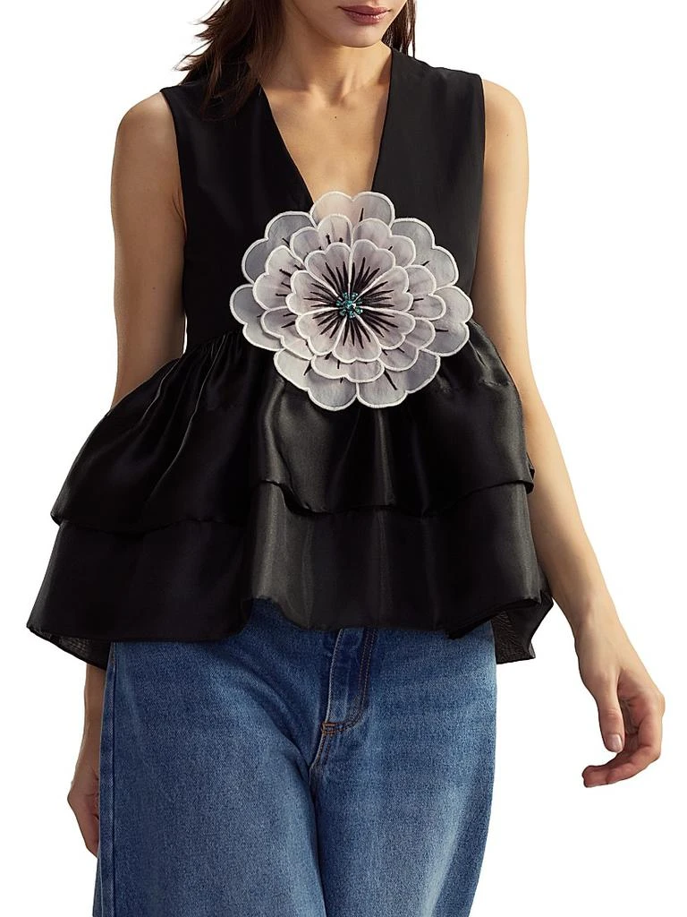 Cynthia Rowley V-Neck Organza Flower Top 1