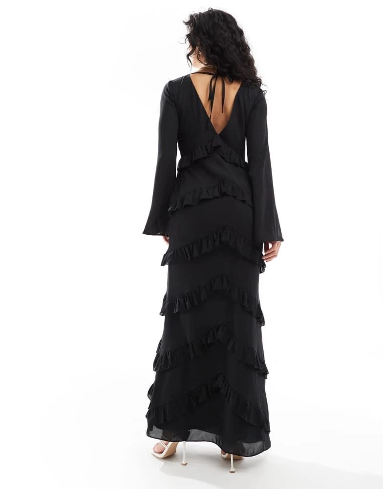 Pretty Lavish Pretty Lavish long sleeve ruffle maxi dress in black 4
