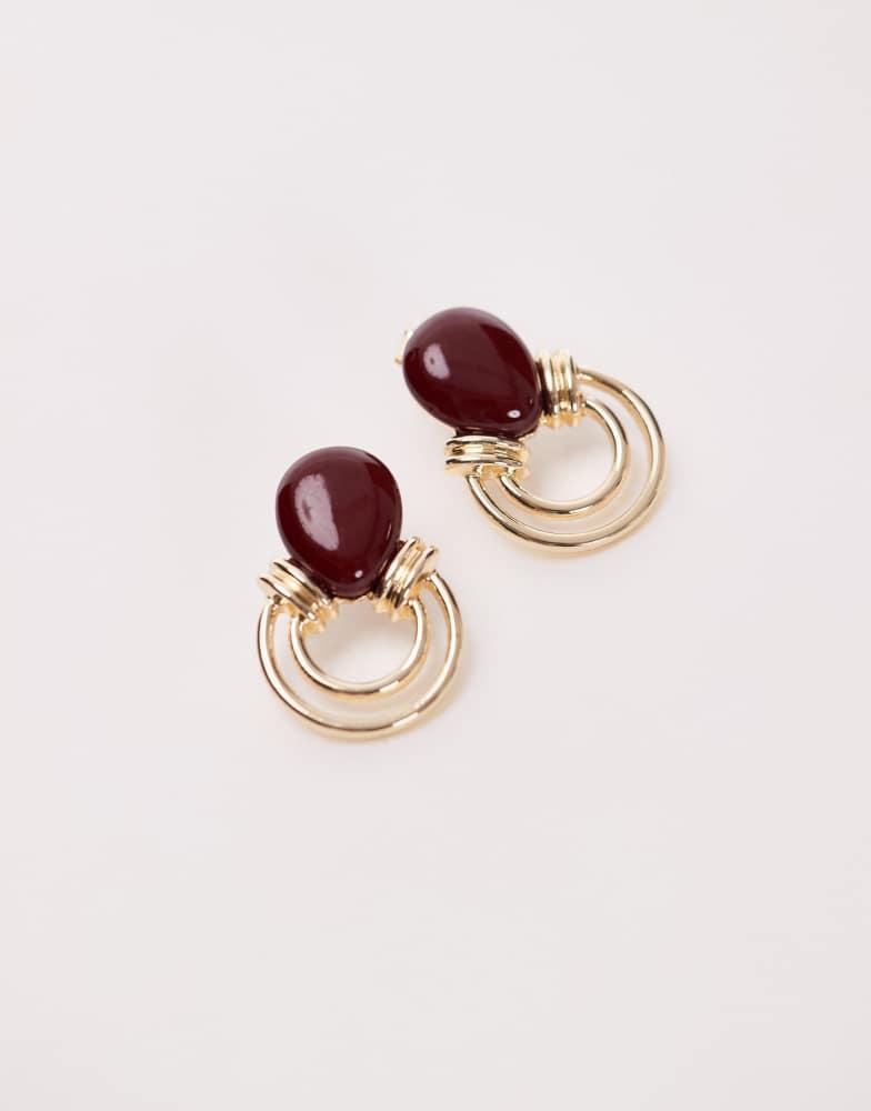 Topshop Topshop Bryony door knocker stud earrings with stone in gold and burgundy