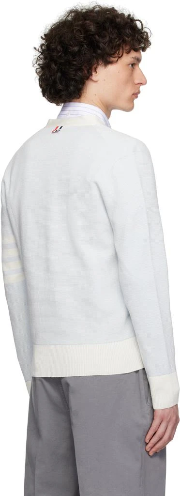 Thom Browne Blue Linen Cotton 4-Bar Relaxed Fit Cardigan 3