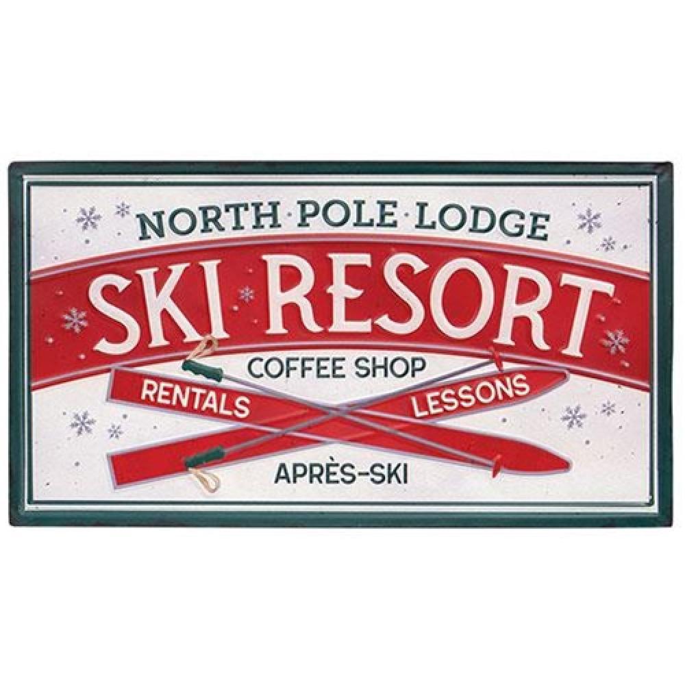 HomeGifo North Pole Lodge Ski Resort Metal Sign