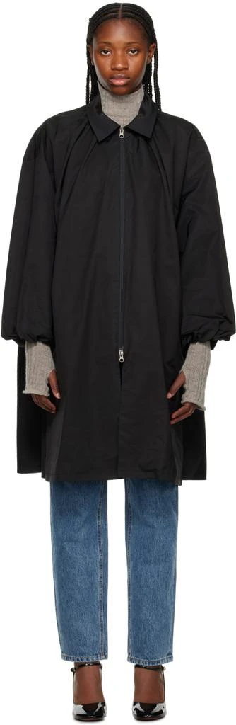 AMOMENTO Black Spread Collar Coat 1