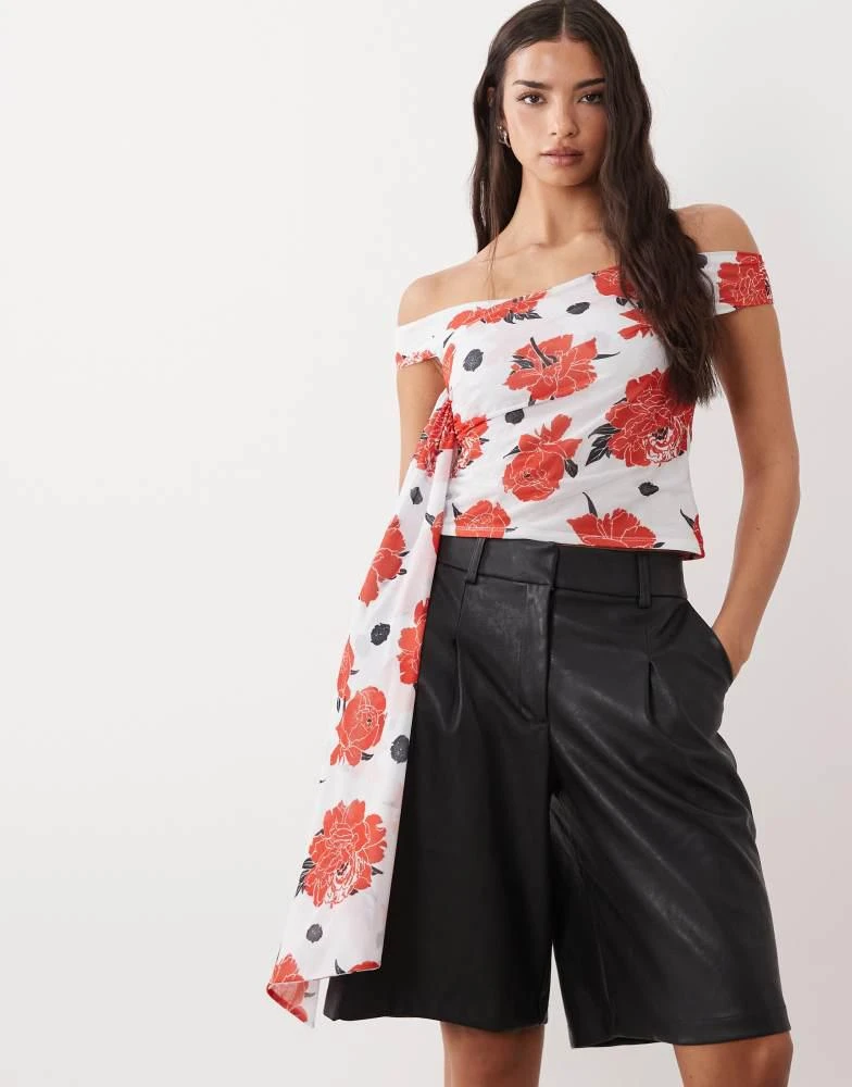 ASOS ASOS DESIGN wrap around off shoulder top in floral print