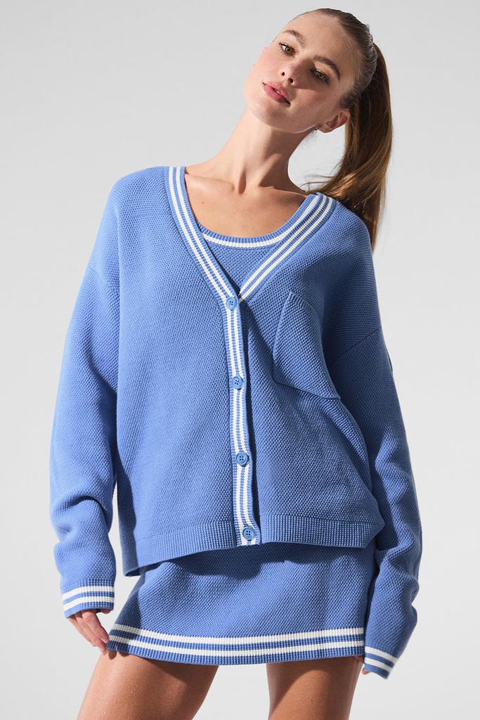 Alo Tennis Club Sweater Knit Cardigan - Crystal Clear Blue/White
