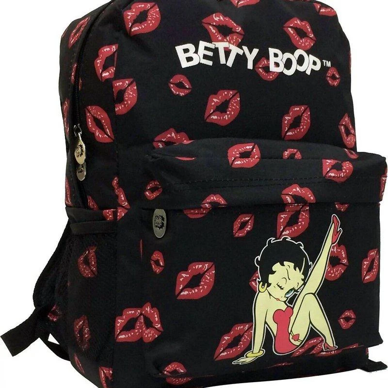 Betty Boop Women's Microfiber Large Backpack In Black With Leg Up & Lips 1