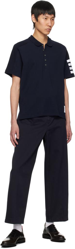 Shop Navy Cotton 4-Bar Short Sleeve Polo on Sale at