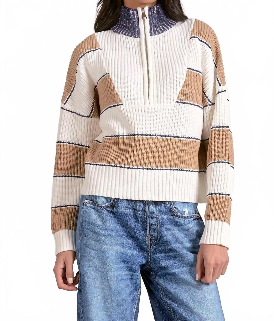 Elan Hampton Quarter Zip Sweater In Beige