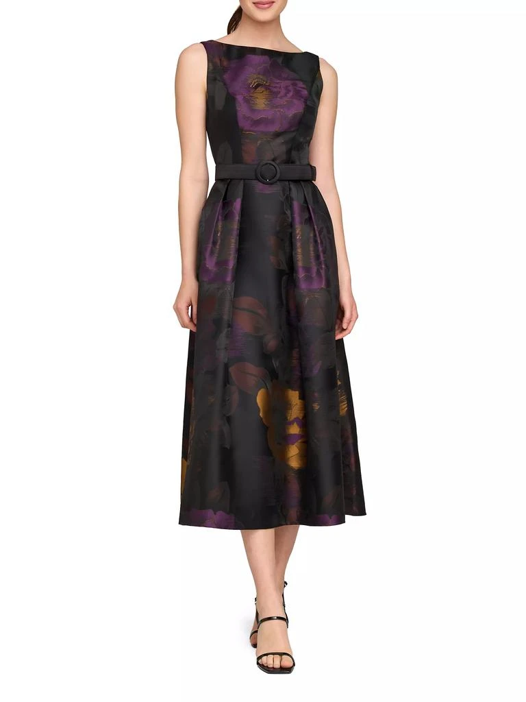 Kay Unger Ilsa Floral Jacquard Belted Cocktail Dress 2