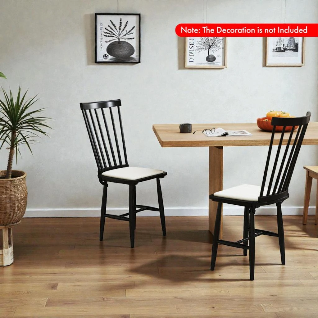 Hivvago Set of 2 Rustic Rubberwood Windsor Dining Chairs with Detachable Cushioned Seats 2
