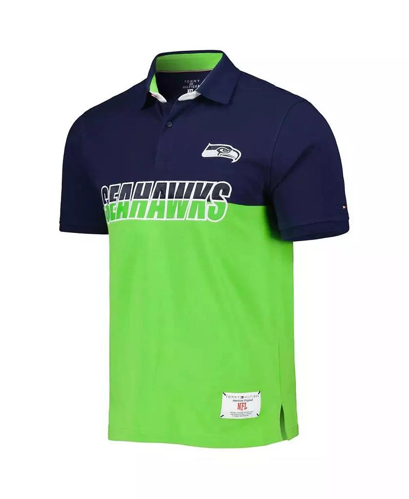 Tommy Hilfiger Men's Neon Green, College Navy Seattle Seahawks Color Block Polo Shirt 3