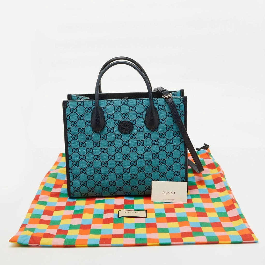 Gucci Gucci Blue/Navy Blue GG Canvas and Leather Small Structured Tote 10