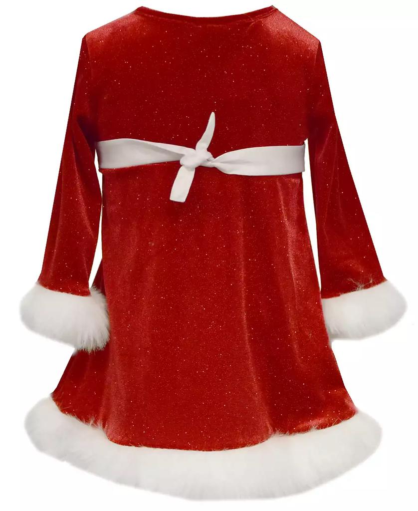 Bonnie Baby Baby Girls Long Sleeved Sequin and Stretch Velvet Santa Dress