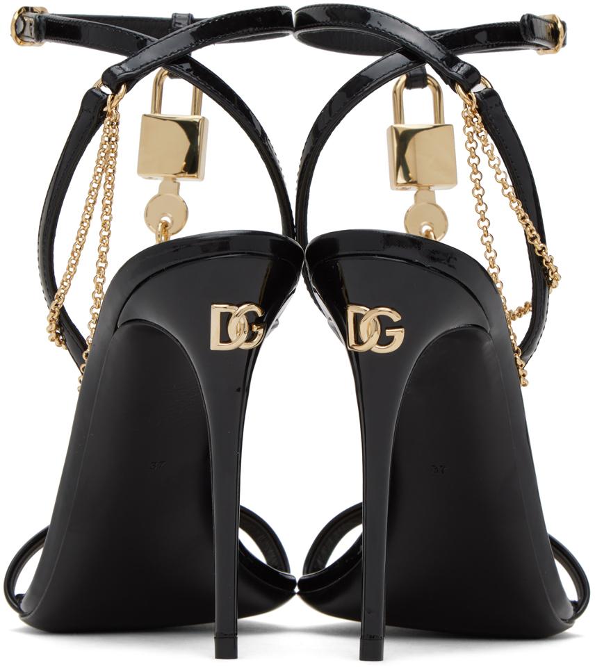 Dolce&Gabbana Black & Gold Padlock Heeled Sandals