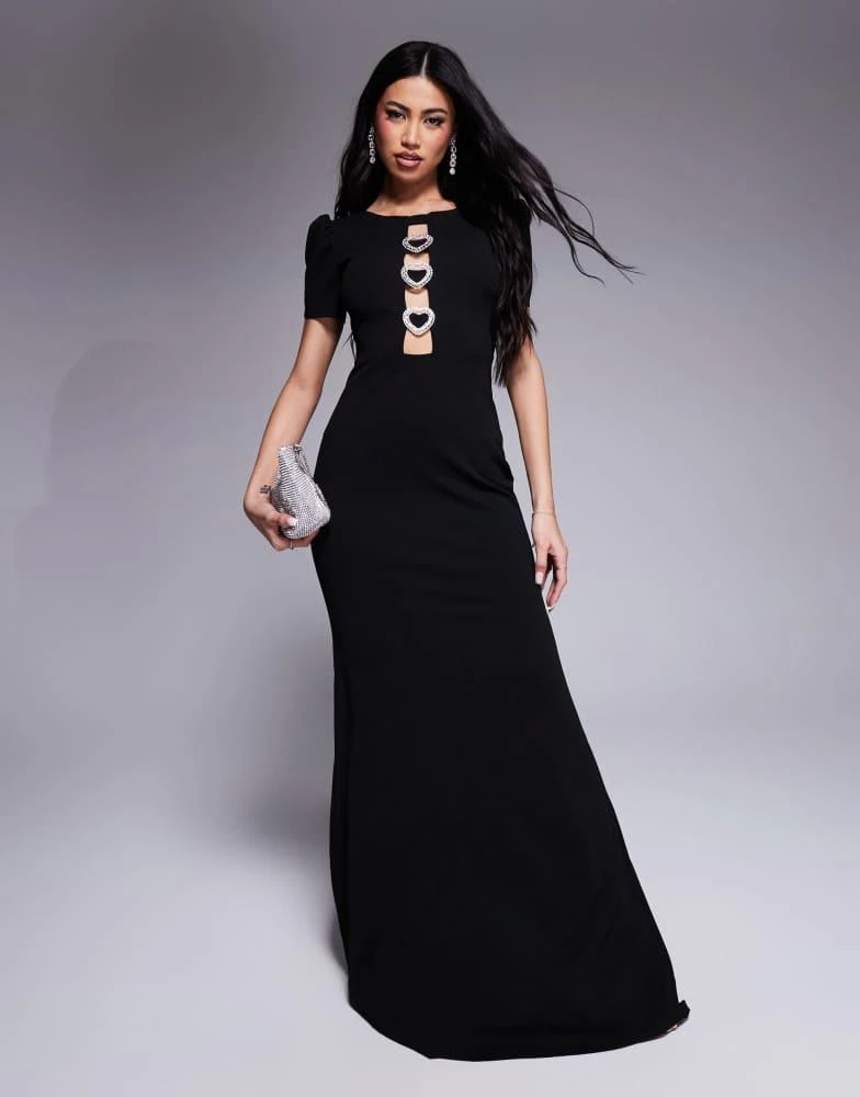 chinese dress ladies Avery Ruffle Frill V Neck Scuba Maxi Dress