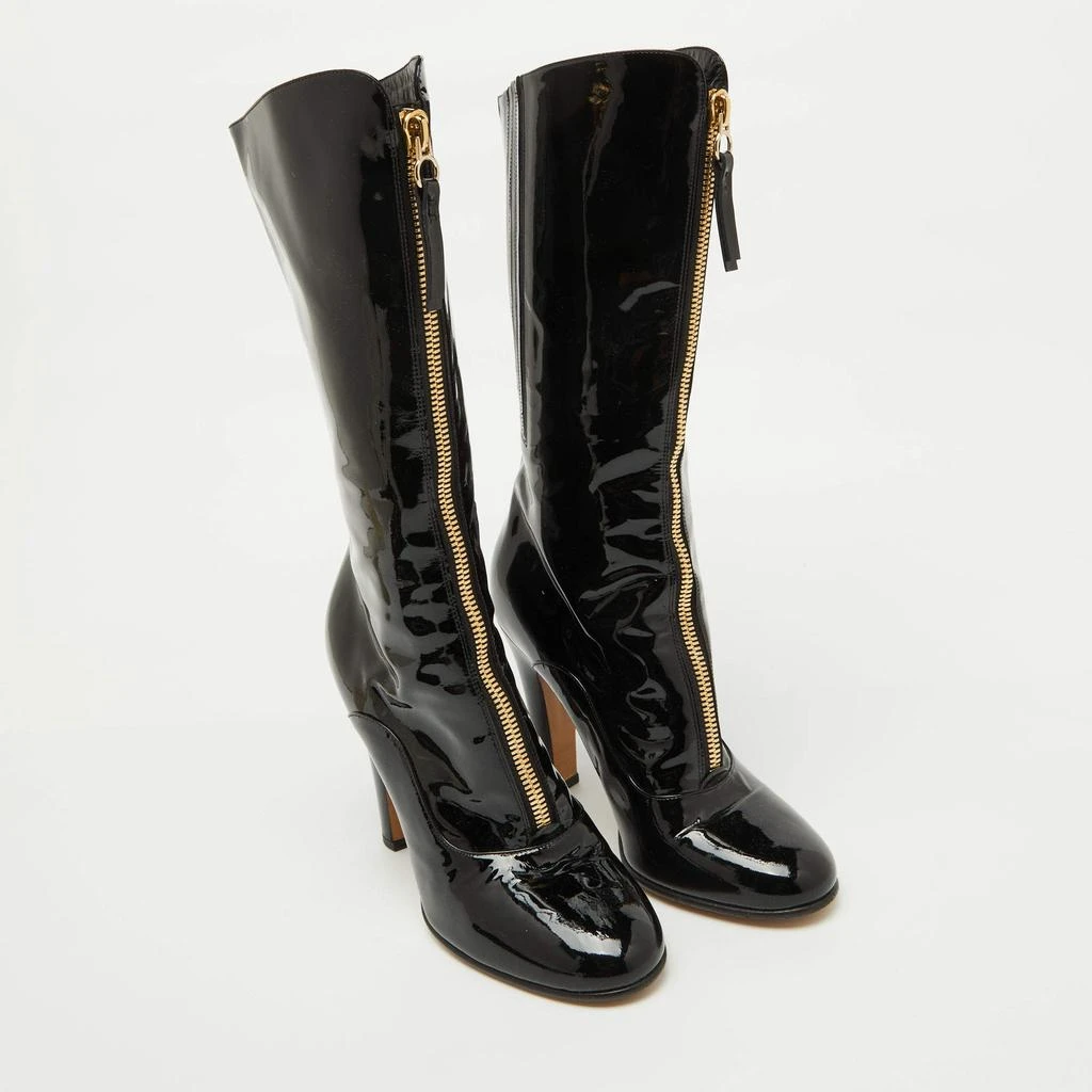 Valentino Valentino Black Patent Leather Zip Detail Mid Calf Length Boots Size 40 4