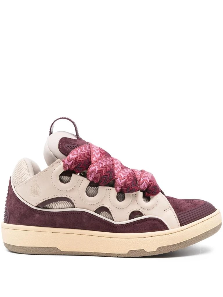 Lanvin Panelled Burgundy Calf Leather and Suede Sneakers