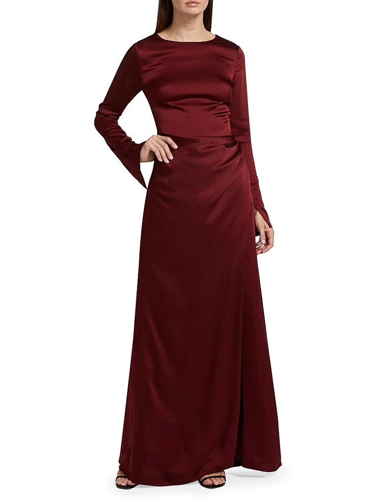 SIMKHAI Qiana Satin Long-Sleeve Draped Gown 3