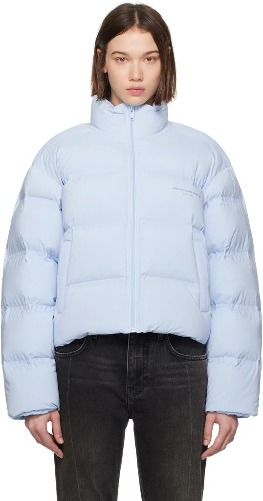 Alexander Wang Blue Cropped Reflective Logo Down Jacket 1