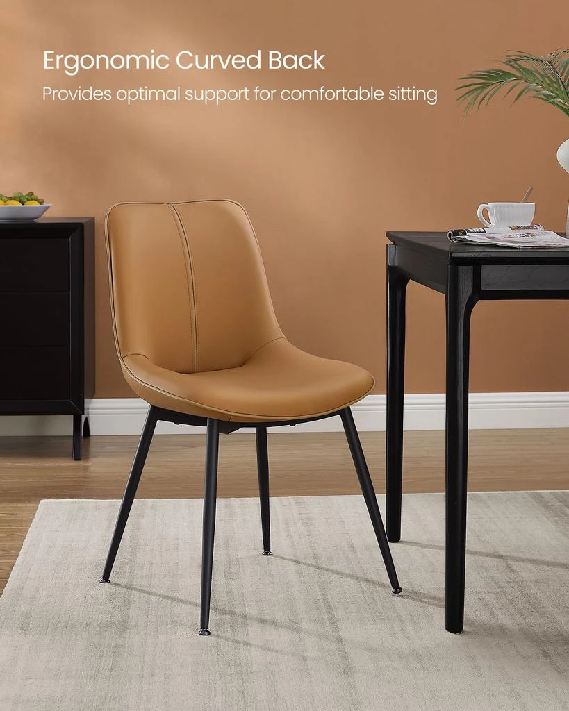 BreeBe Set of 2 Upholstered Leather Dining Chairs Caramel Brown 2