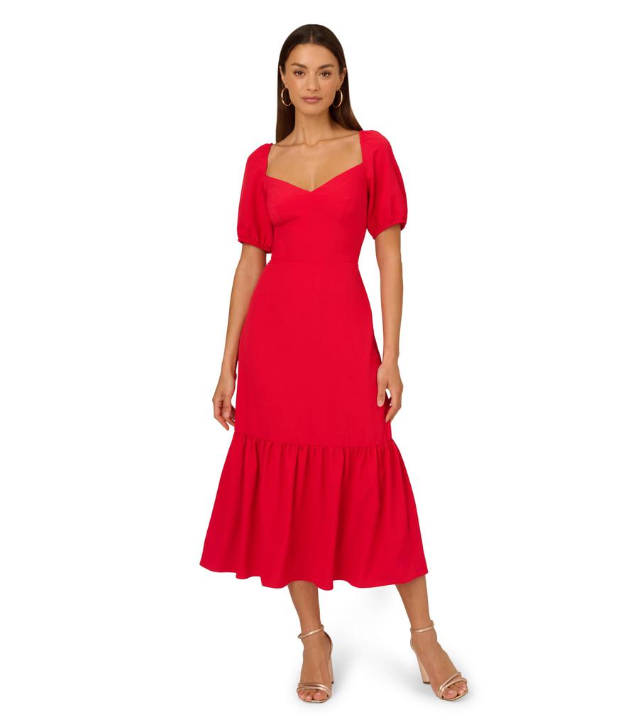 Adrianna Papell Puff Sleeve Midi Dress