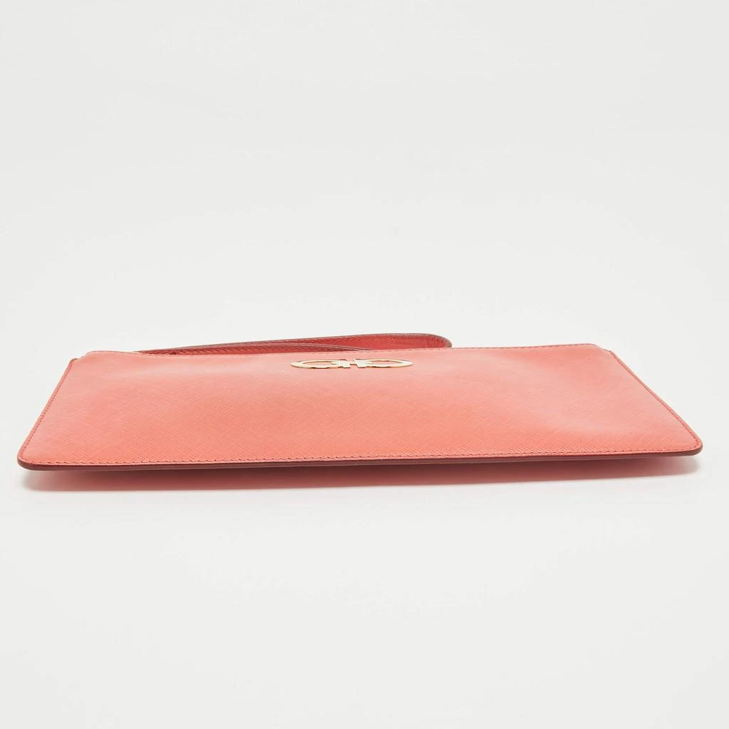Salvatore Ferragamo Salvatore Ferragamo Orange Leather Gancini Wristlet Clutch 6