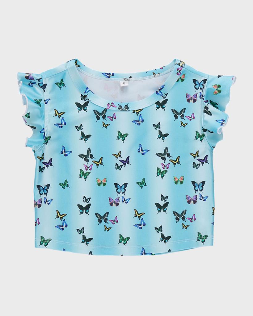 Terez Girl's Butterfly Sky Ruffle Crop Top, Size 2T-12