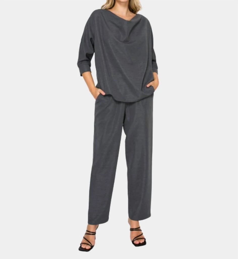 Joh Drape Neck Knit Top 
Pants Set In Charcoal