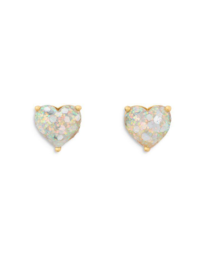 Kate Spade White Glitter Stone Heart Stud Earrings in Gold Tone