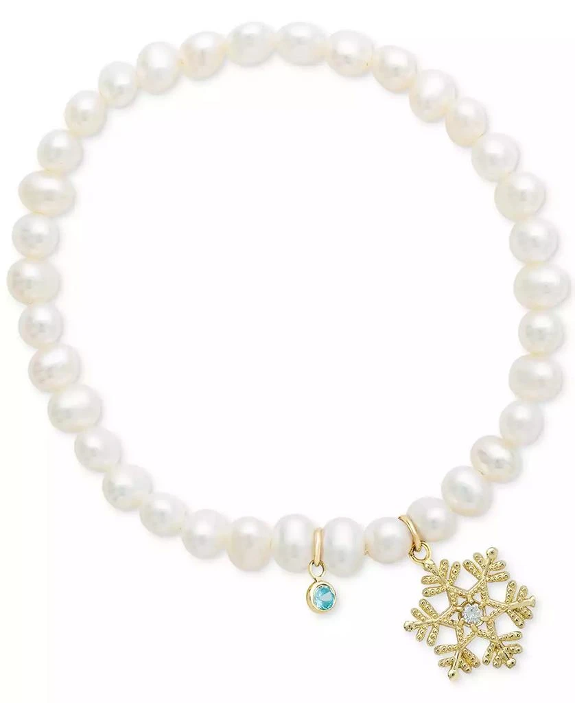 Disney Children's Cultured Freshwater Pearl (4mm) & 14k Snowflake Charm Stretch Bracelet 1