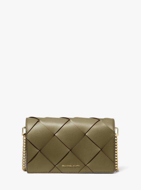 Michael Kors Jet Set Medium Woven Leather Crossbody Bag