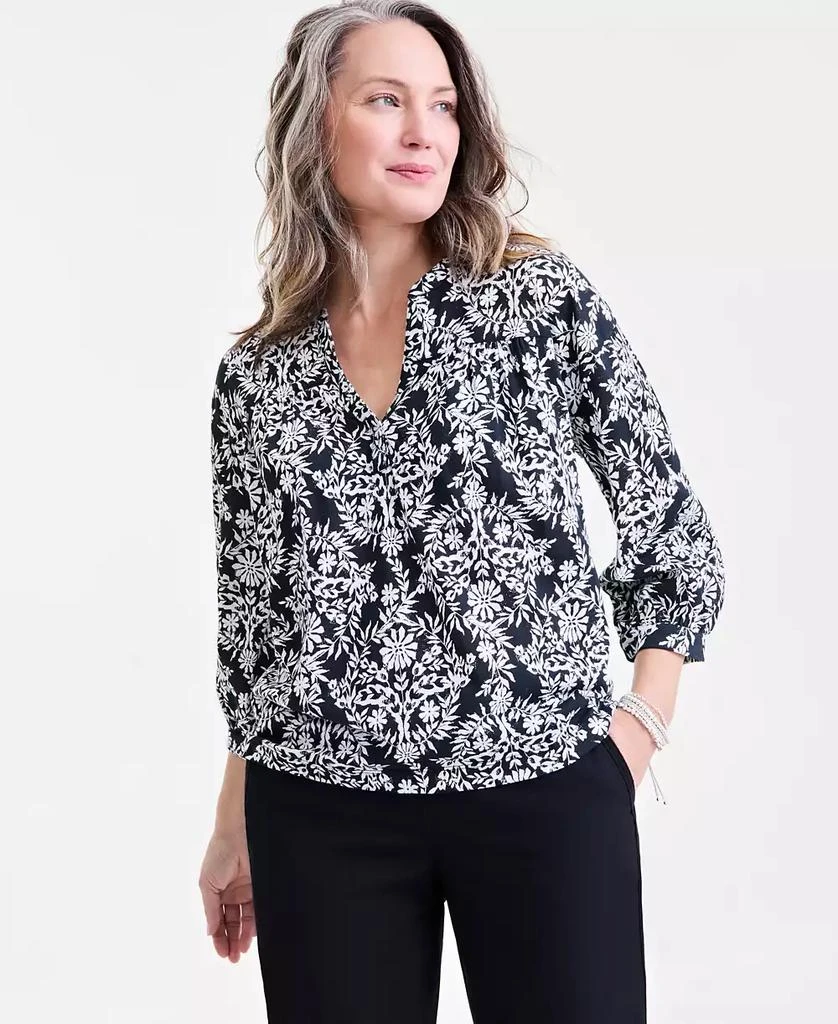 Style & Co Petite Floral Medallion 3/4-Sleeve Top, Exclusively at Macy's 1