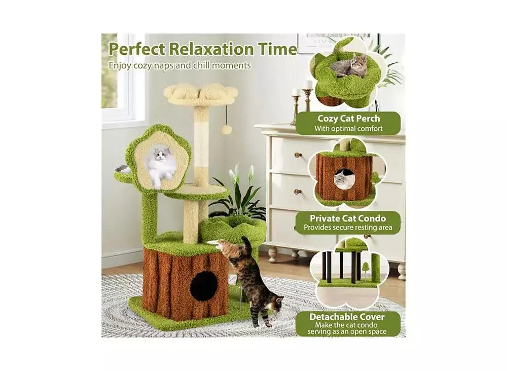 AOSTIRMOTOR Machine-Washable Cat Tree with Jungle Theme, 40-Inch Featuring Removable Peach Skin Cover, Sisal Scratching Post 
Interactive Toys 7