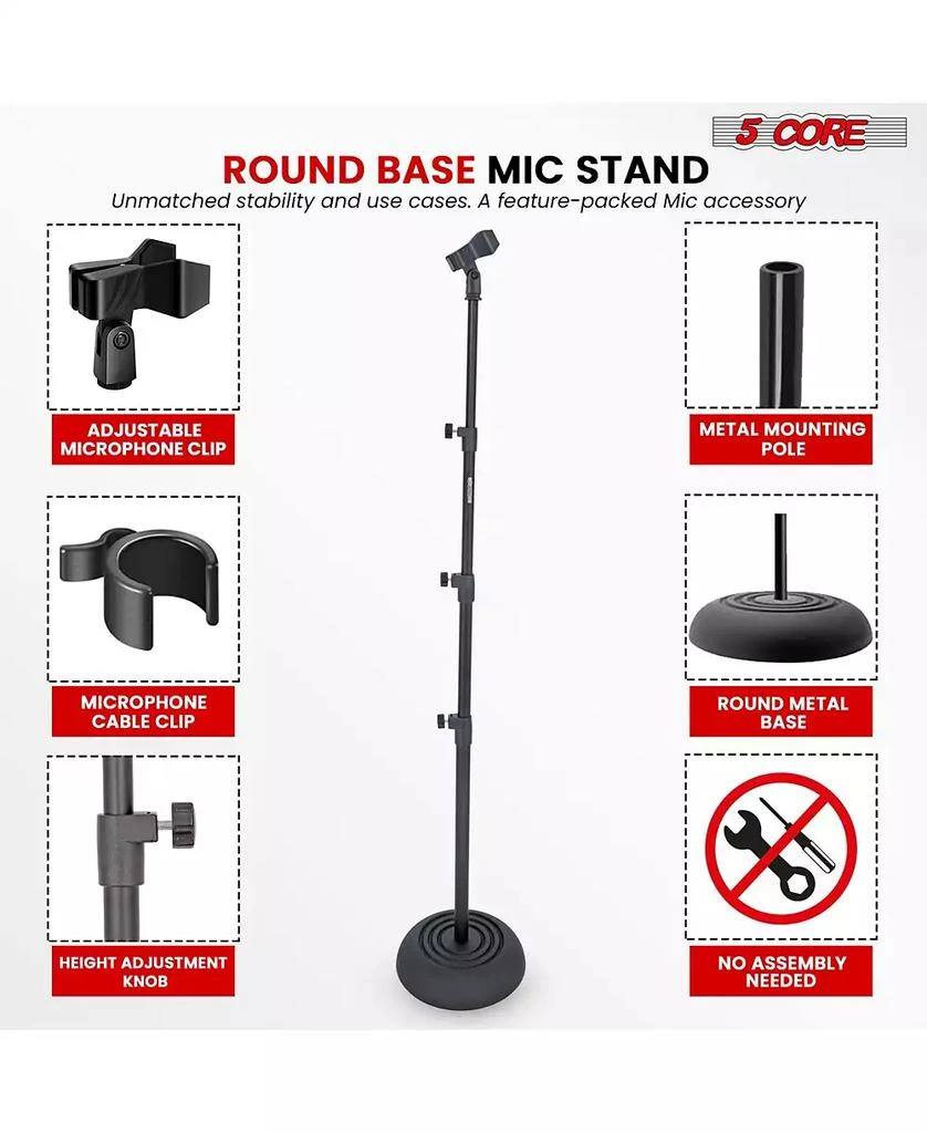 5 Core 5Core Mic Stand Pair Floor Adjustable Universal Heavy Duty Microphone Stands Round Base Soporte De micrA fono - MS RBP 3T 2PCS 3