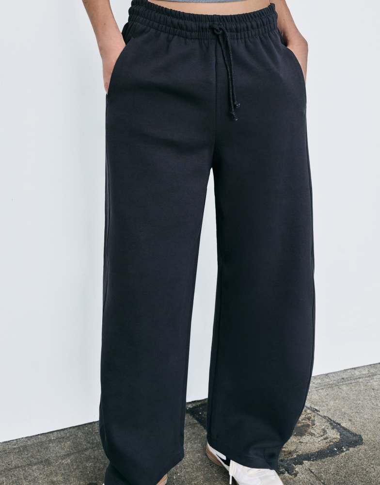 Bershka Bershka plush barrel trousers in charcoal